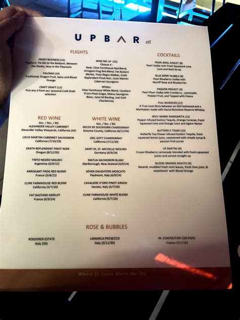 Menu for UPBAR in St. Louis, MO .